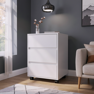 Sunvega Mobile Three Drawer File Cabinet with Locking Wheels and Metal Gliders