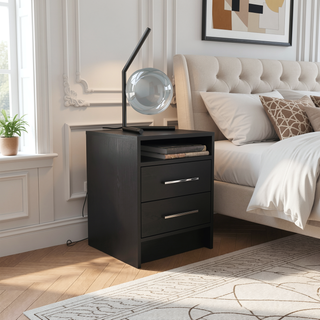 Sunvega Light Gray Nightstand with Two Spacious Drawers and Top Shelf for Bedroom