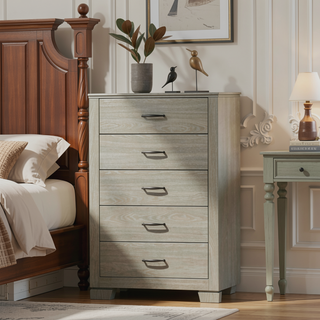 Sunvega Modern Design Queen Size Bed with LED Light Headboard and Weathered Gray Finish