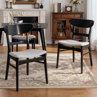 Sunvega Mid-Century Modern Upholstered Dining Chairs with Rubberwood Legs Set of 2