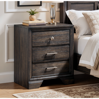 Sunvega Dark Gray Finish 3 Drawers Nightstand with Smooth Metal Glides