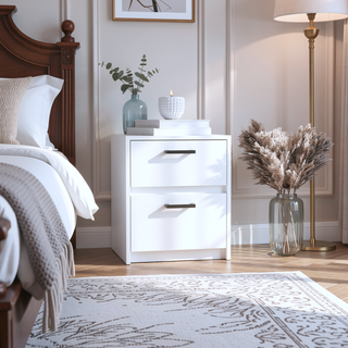 Sunvega 2 Drawer Nightstand with Metal Handles for Bedroom or Living Room