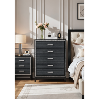 Sunvega Weathered Black Finish Nightstand with Two Spacious Storage Drawers