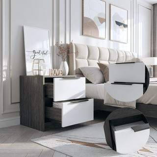 Sunvega 18 Inch High Modern Nightstand with Two Drawers and Metal Hardware