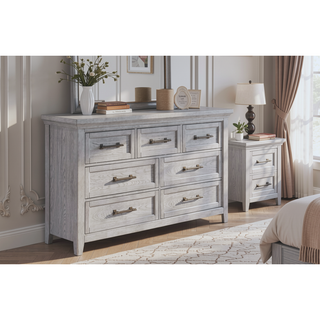 Sunvega Light Gray Finish Transitional Nightstand with Two Drawers and Metal Pulls