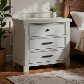 Sunvega Light Gray Finish Nightstand with 3 Dovetail Drawers for Bedroom Storage