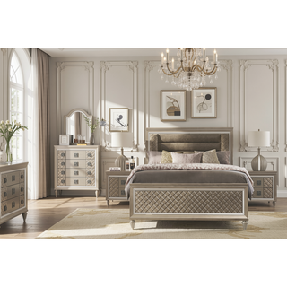Sunvega Glamorous Champagne Finish Nightstand with 2 Dovetail Drawers and Beveled Mirror Trim