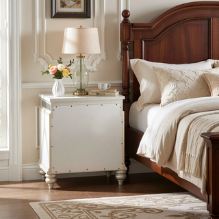 Sunvega Transitional Platinum Nightstand with Two Felt-Lined Drawers and Safety Stop