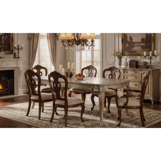Sunvega Antique Taupe Finish Wooden Dining Table with Scrolled Apron