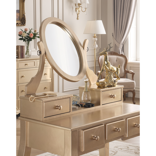 Sunvega Adjustable Oval Wooden Frame Vanity Table with Mirror and Stool