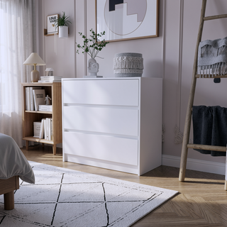 Sunvega Three Drawer Dresser with White Finish for Small Items Storage