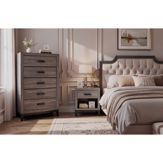 Sunvega Gray Wood Chest with 5 Drawers for Modern or Traditional Spaces