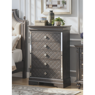 Sunvega Sophisticated Silver Champagne Transitional Nightstand with Two Drawers for Storage