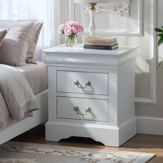 Sunvega Black Nightstand with Two Drawers and Brushed Nickel Handles