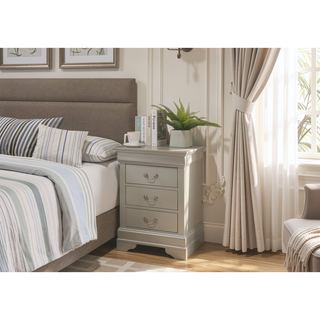 Sunvega Chic Silver Champagne Nightstand with Drawer for Bedroom Storage
