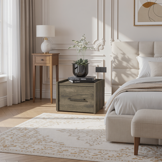 Sunvega Wall-Mounted Nightstand with Sleek Single Drawer and Spacious Top Shelf