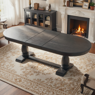 Sunvega Extendable Wooden Dining Table for 6 to 8 Persons with Curved Modern Design