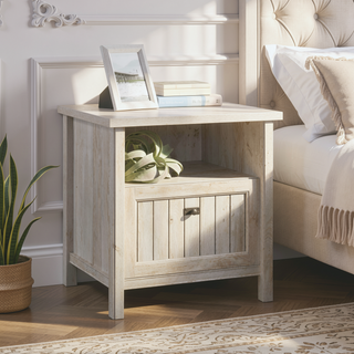 Sunvega Gray Finish Night Stand with Smooth Drawer and Open Shelf