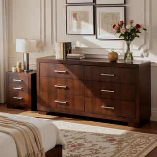 Sunvega Six Drawer Dresser in Rich Cappuccino Finish with Silver Handles