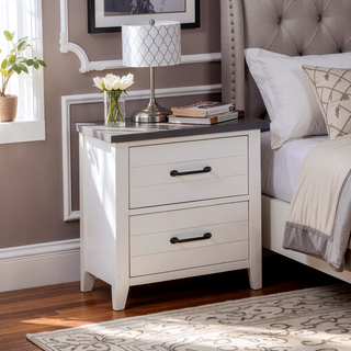 Sunvega Transitional Style Distressed White Plank Design 2-Drawer Nightstand with USB