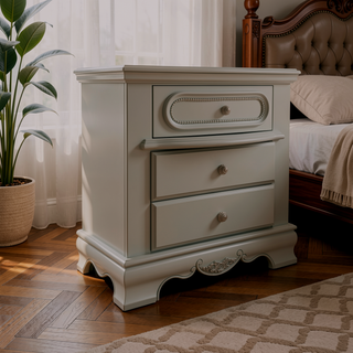 Sunvega Grey 3-Drawer Nightstand with Dovetail Joints and Quiet Wooden Glide Mechanisms