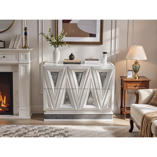 Sunvega Modern Nightstand with Gold Accents and Crystal Drawers in River Sand Grey