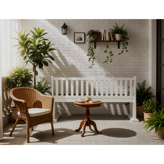Sunvega White Farmhouse Bench With Back Lift Top Hidden Storage