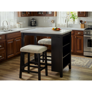 Sunvega Transitional 3pc Dining Set with Gloss Table Top and Storage Shelves