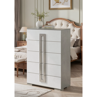 Sunvega Sleek White Finish Tall Chest with Multiple Drawers for Maximum Storage