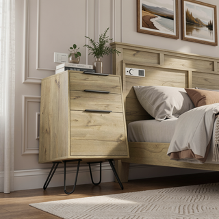 Sunvega Light Oak Finish Hairpin Leg Dresser with Superior Top and Three Drawers