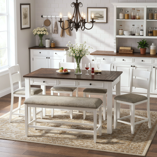 Sunvega Brown and White 6 Piece Gathering Dining Set for Casual Style