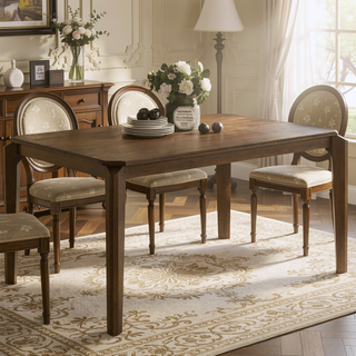 Sunvega Dark Brown Rectangular Dining Table with Artisan Details and Tapered Legs