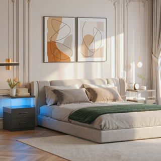 Sunvega Modern LED Nightstand with Adjustable Lights and 2 Drawers for Bedroom
