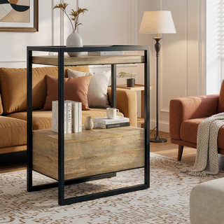 Sunvega Modern Industrial Bedside Table with Spacious Drawer and Metal Frame