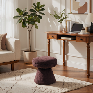 Sunvega Green Contemporary Accent Stool with Mushroom Shape Design and Teddy Fabric