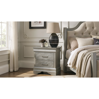 Sunvega Modern Silver Wood Nightstand with Contrast Finish Leg and Handle