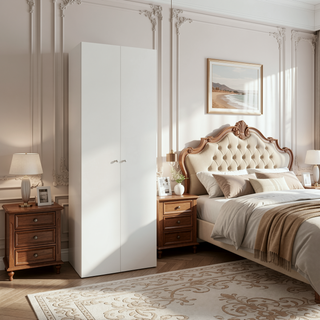 Sunvega Two Door Closet System with Fixed Shelves for Bedroom and Laundry Room Organization