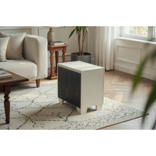 Sunvega Traditional Silver Finish Stainless Deco Panel Nightstand with Hanging Pulls