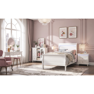 Sunvega White 2 Drawer Nightstand with Spacious Storage and LED Lighting