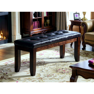 Sunvega Modern Bench with Tufted Leather-Look Seat and Tapered Wood Legs