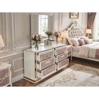 Sunvega Modern Art Deco Dresser with Gold Accents and Eucalyptus Veneer Finish
