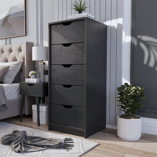 Sunvega Five Drawer Narrow Dresser in White Finish for Bedroom