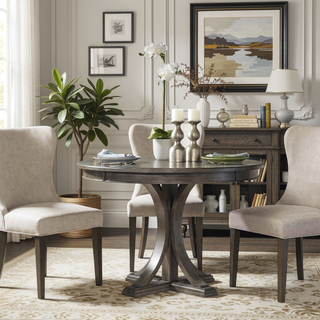 Sunvega Antique Cream Round Dining Table with Solid Wood Veneer Top
