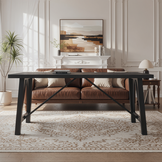 Sunvega Farmhouse Style Dining Table with Rubberwood Frame and Wood-Like Top
