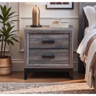 Sunvega Mirage Grey Nightstand with 2 Drawers and Black Hardware
