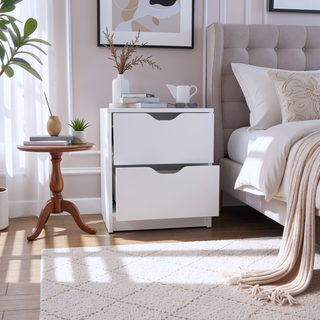 Sunvega White Double Drawer Nightstand with Large Top Surface and Spacious Storage