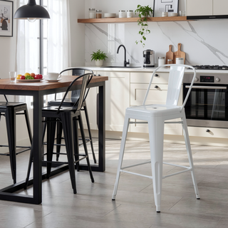 Sunvega 24 Inch Distressed White Metal Counter Height Stool Set of 2