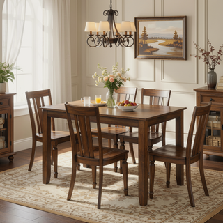 Sunvega Brown Acacia Veneer Counter Height Dining Table Set with 4 Upholstered Chairs