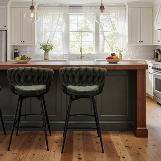 Sunvega Technical Leather Woven Bar Stool Set of 2 with 360 Swivel and Backrest
