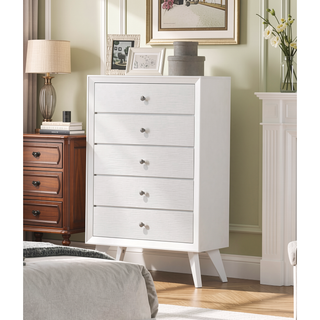Sunvega Contemporary White Wave Texture Chest with Angled Legs and Bronze Knobs
